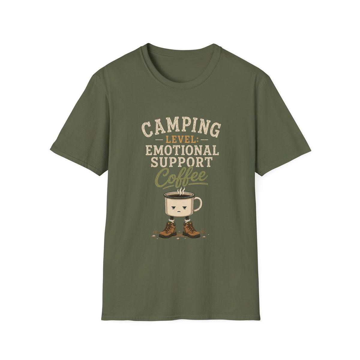 Camping Level: Emotional Support Coffee. T‑Shirt