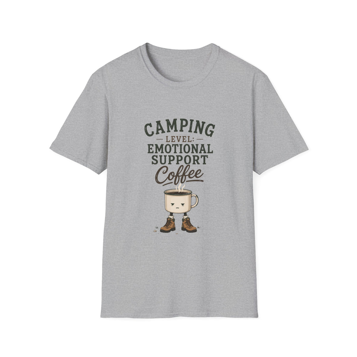 Camping Level: Emotional Support Coffee. T‑Shirt