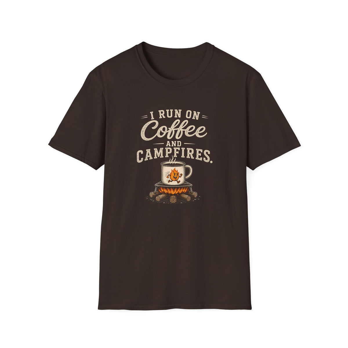 I Run On Coffee and Campfires. T‑Shirt