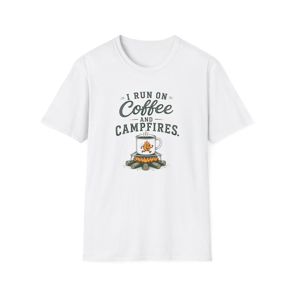 I Run On Coffee and Campfires. T‑Shirt