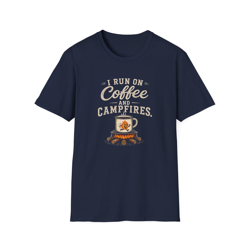 I Run On Coffee and Campfires. T‑Shirt