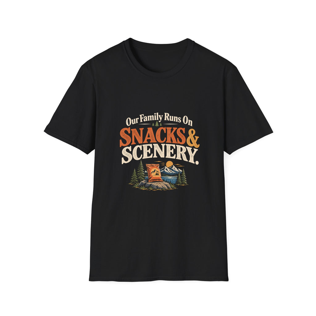 Our Family Runs On Snacks & Scenery. T-Shirt