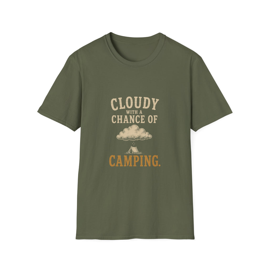 Cloudy With A Chance of Camping. T‑Shirt