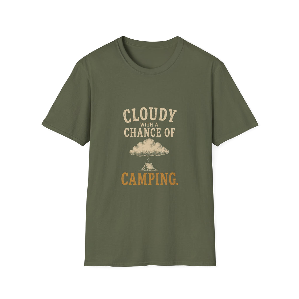 Cloudy With A Chance of Camping. T‑Shirt