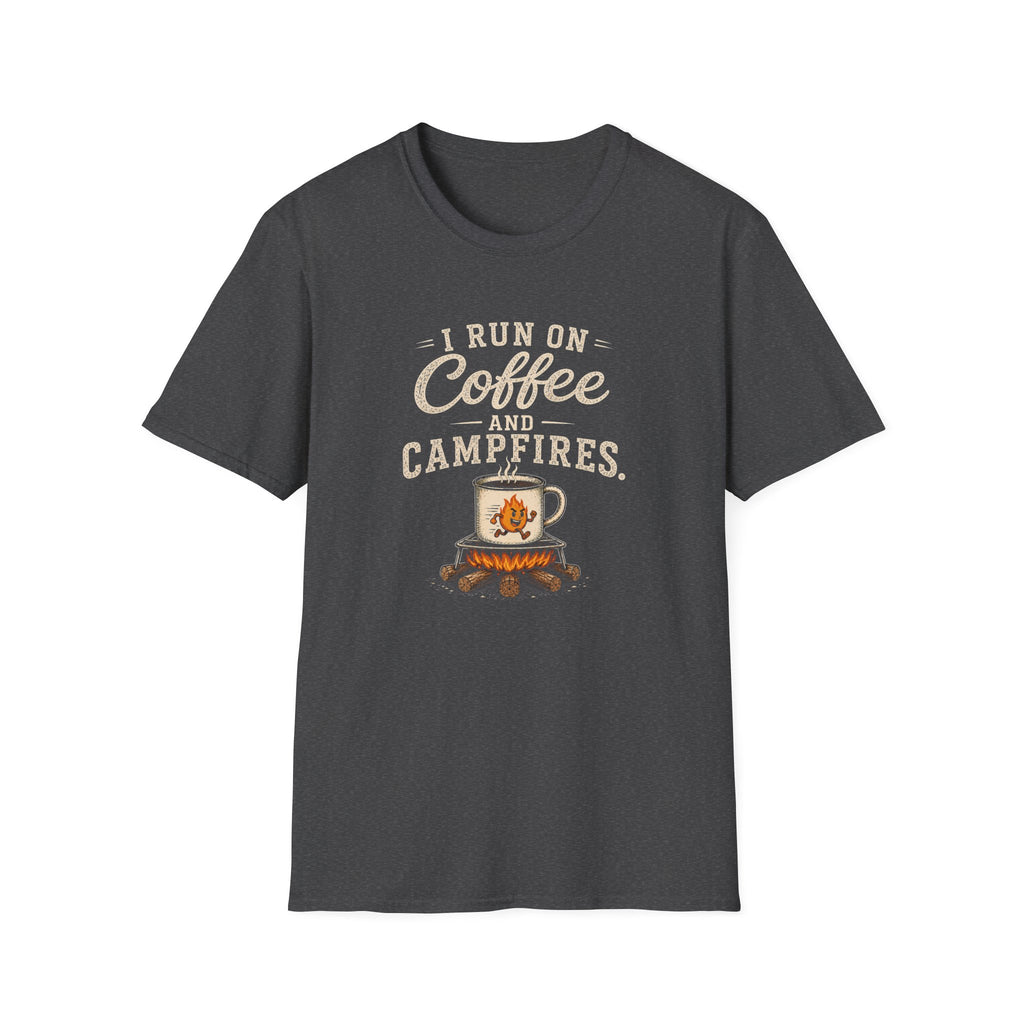 I Run On Coffee and Campfires. T‑Shirt
